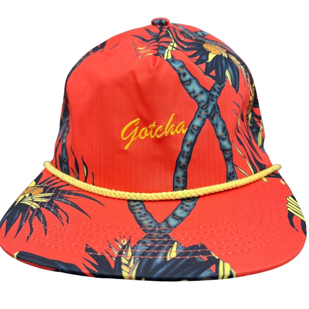Gotcha Tropical Palm Print Hat Mens S/M Yellow‎ Rope Surf Beachwear Snapback